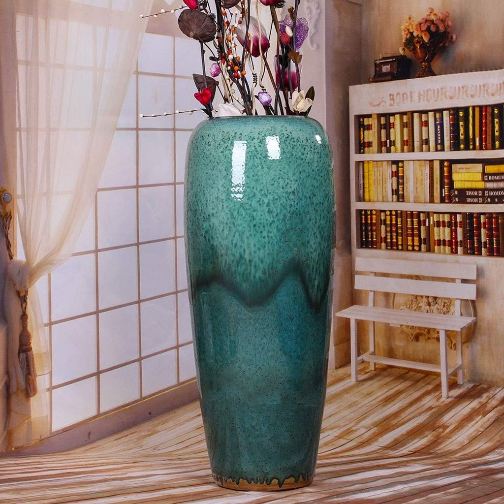 Decorative Vases Green Ceramic Large Vase Home Restaurant Office Decoration Style Floor Vase Decoration Or As A Farmhouse Vase,