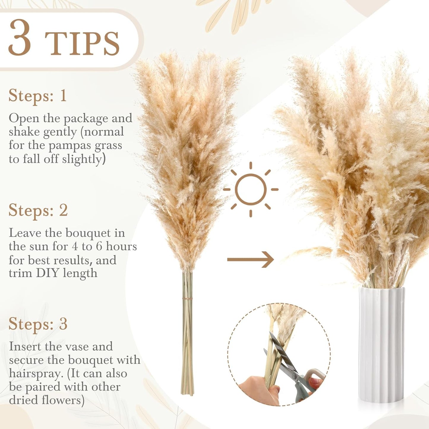 Tigeen 40 Stems Natural Dried Pampas Grass Decor, Large Pampas Grass for Tall Floor Vase, Natural Beige Pompas, Dried Flower Bouquet for Wedding, Party, Farmhouse, Boho Home Decor, 40 Inch