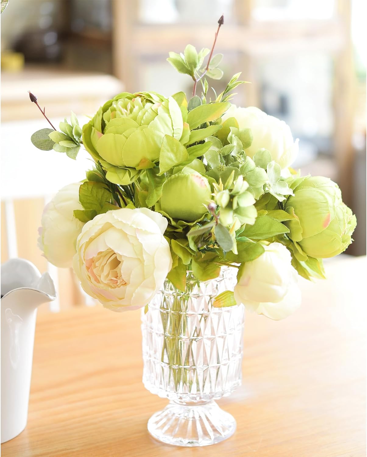 FiveSeasonStuff Mixed Cream Beige and Moss Green Vintage Artificial Silk Flower Peonies 2 Bouquets Floral