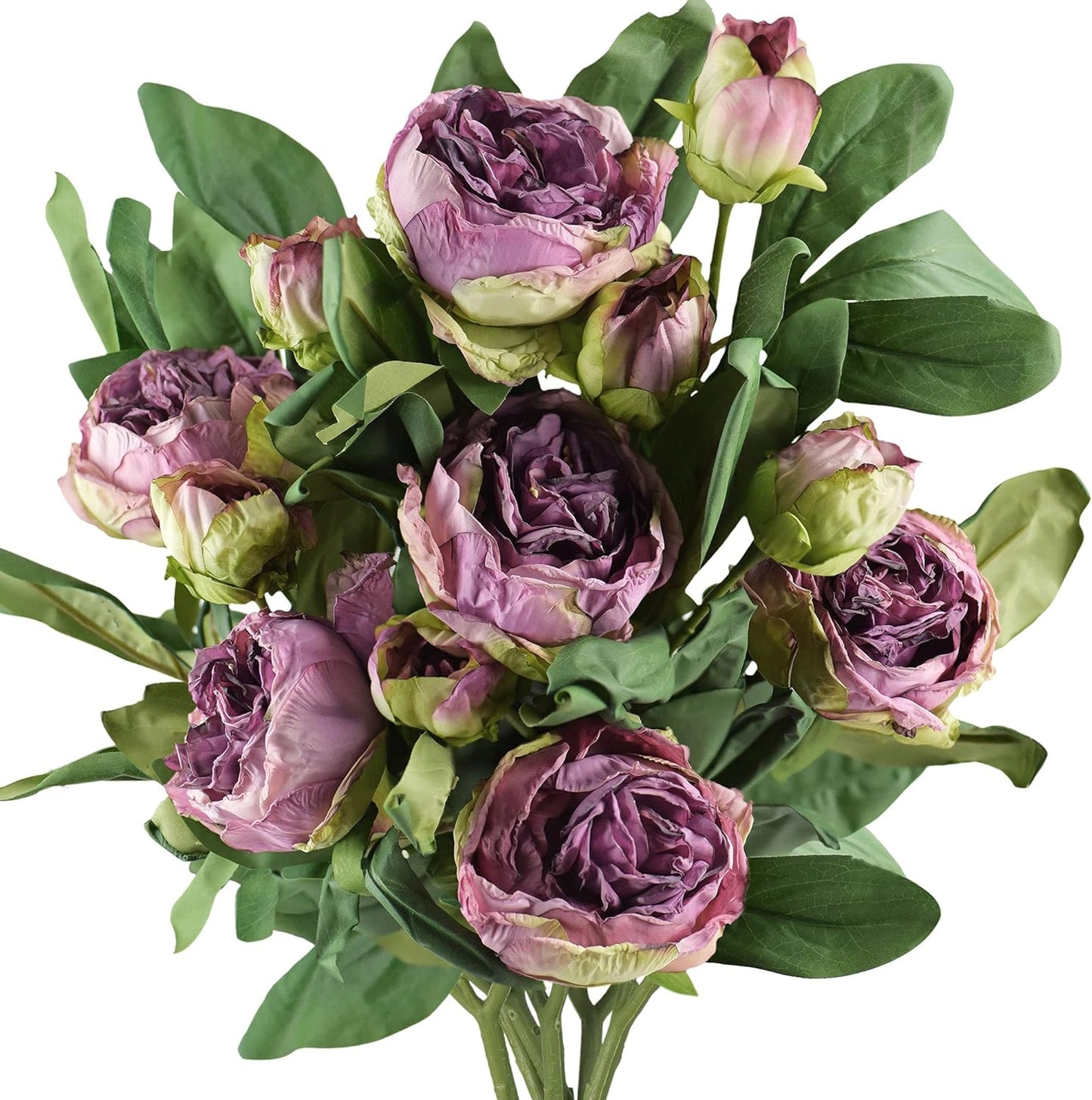 FiveSeasonStuff Mixed Cream Beige and Moss Green Vintage Artificial Silk Flower Peonies 2 Bouquets Floral