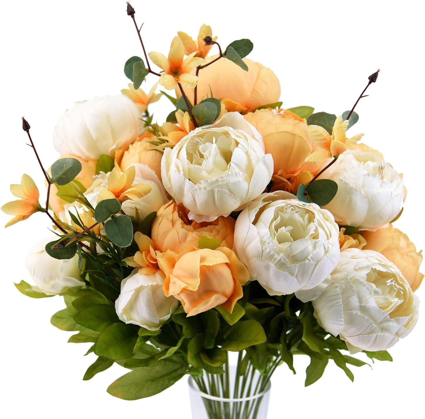 FiveSeasonStuff Mixed Cream Beige and Moss Green Vintage Artificial Silk Flower Peonies 2 Bouquets Floral