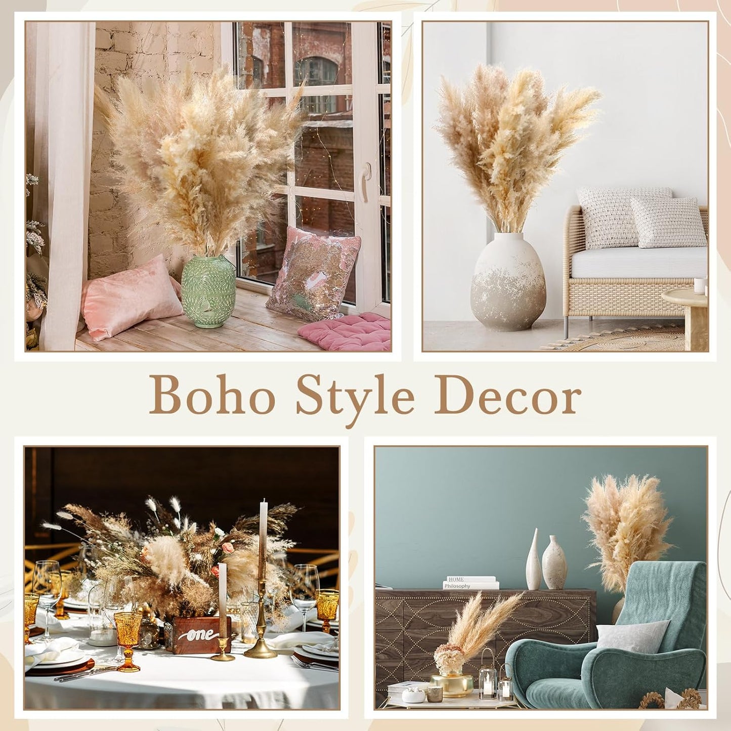 Tigeen 40 Stems Natural Dried Pampas Grass Decor, Large Pampas Grass for Tall Floor Vase, Natural Beige Pompas, Dried Flower Bouquet for Wedding, Party, Farmhouse, Boho Home Decor, 40 Inch