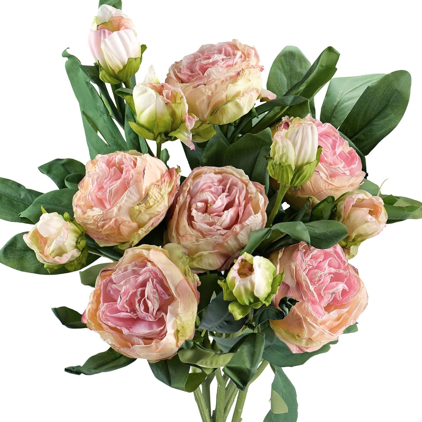 FiveSeasonStuff Mixed Cream Beige and Moss Green Vintage Artificial Silk Flower Peonies 2 Bouquets Floral