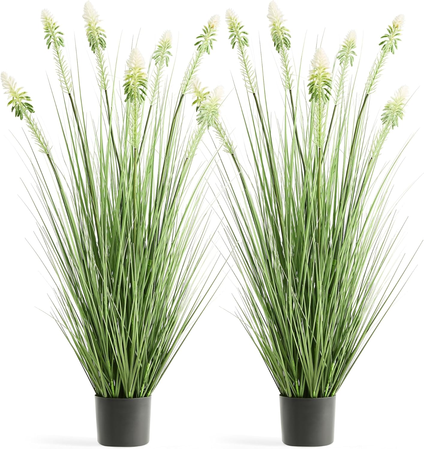 Faux 4ft 2-Pack Horsetail Reed Grass with Green Spikes, 48in Tall Indoor Outdoor Fake Grass in Pot, Home Office Decorative Artificial Plant & Greenery, Wedding Decor Bristlegrass