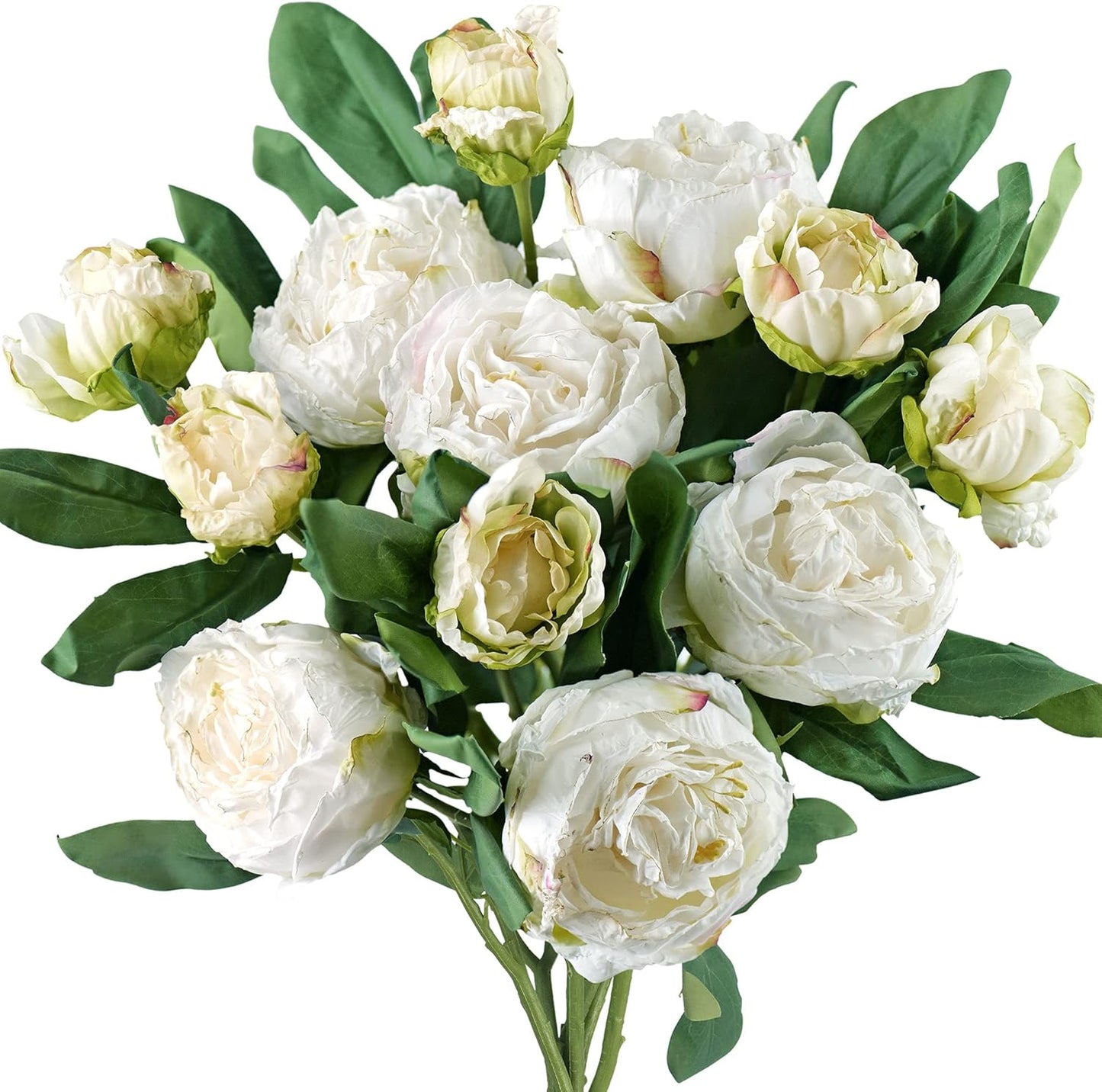FiveSeasonStuff Mixed Cream Beige and Moss Green Vintage Artificial Silk Flower Peonies 2 Bouquets Floral