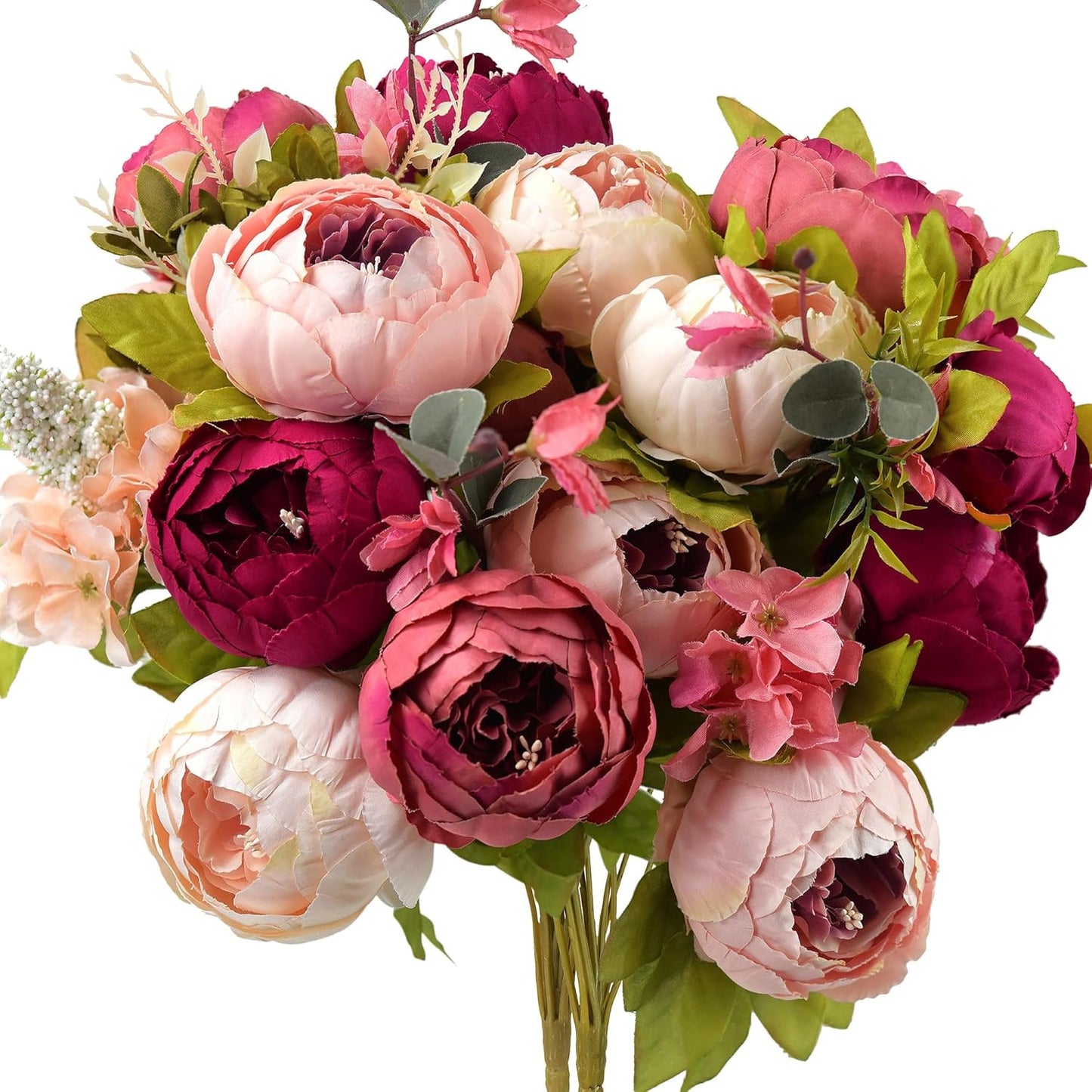 FiveSeasonStuff Mixed Cream Beige and Moss Green Vintage Artificial Silk Flower Peonies 2 Bouquets Floral
