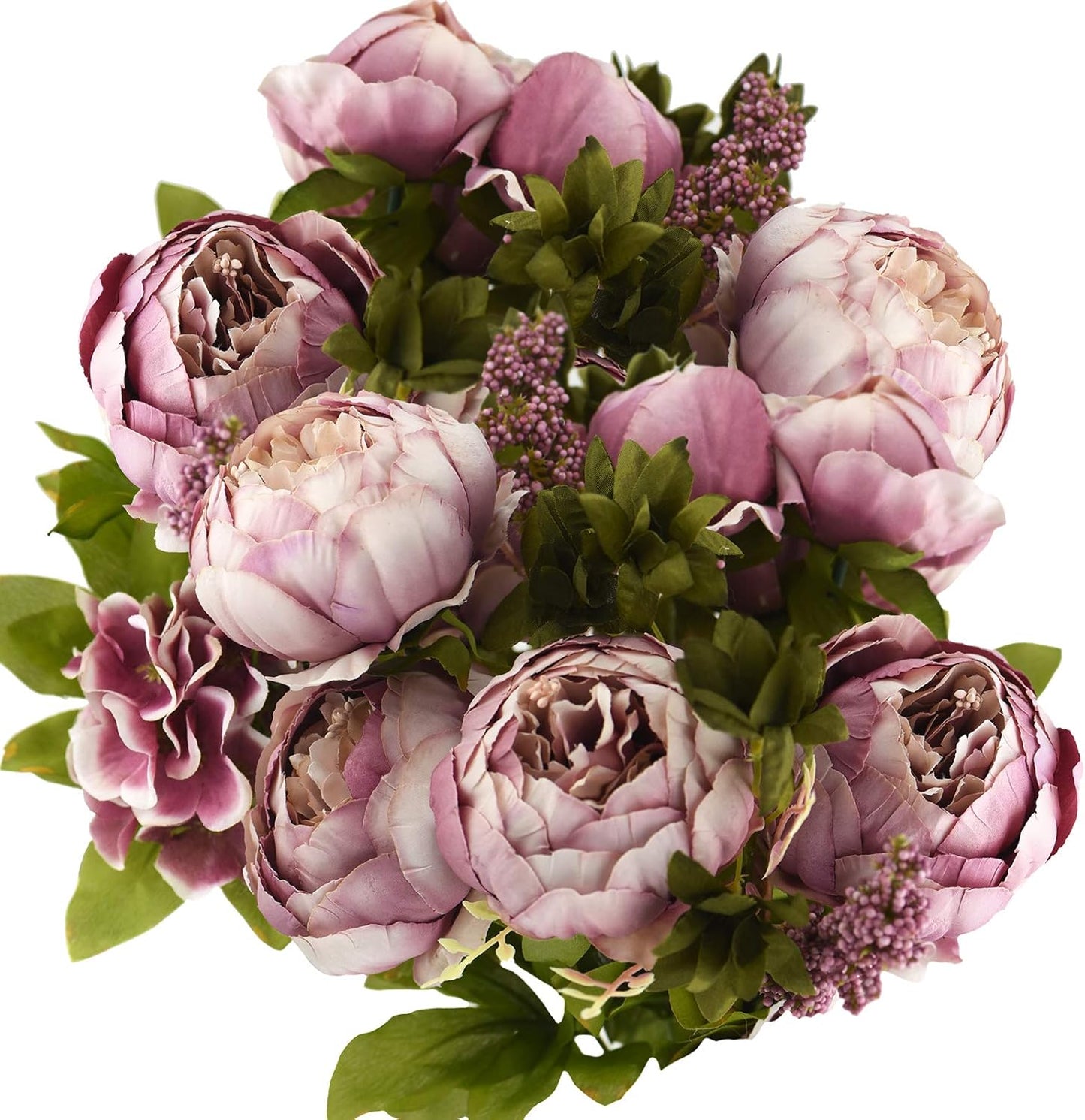 FiveSeasonStuff Mixed Cream Beige and Moss Green Vintage Artificial Silk Flower Peonies 2 Bouquets Floral
