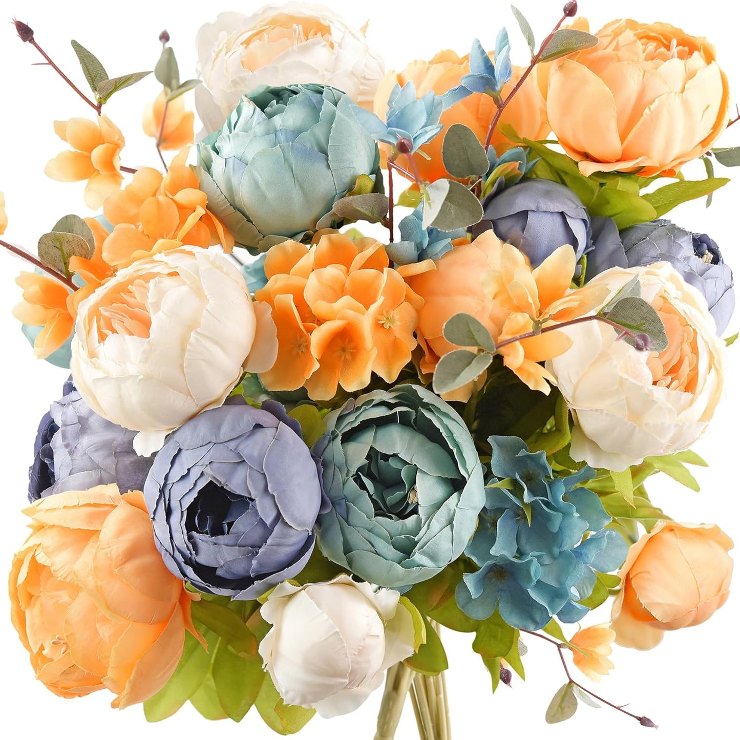 FiveSeasonStuff Mixed Cream Beige and Moss Green Vintage Artificial Silk Flower Peonies 2 Bouquets Floral
