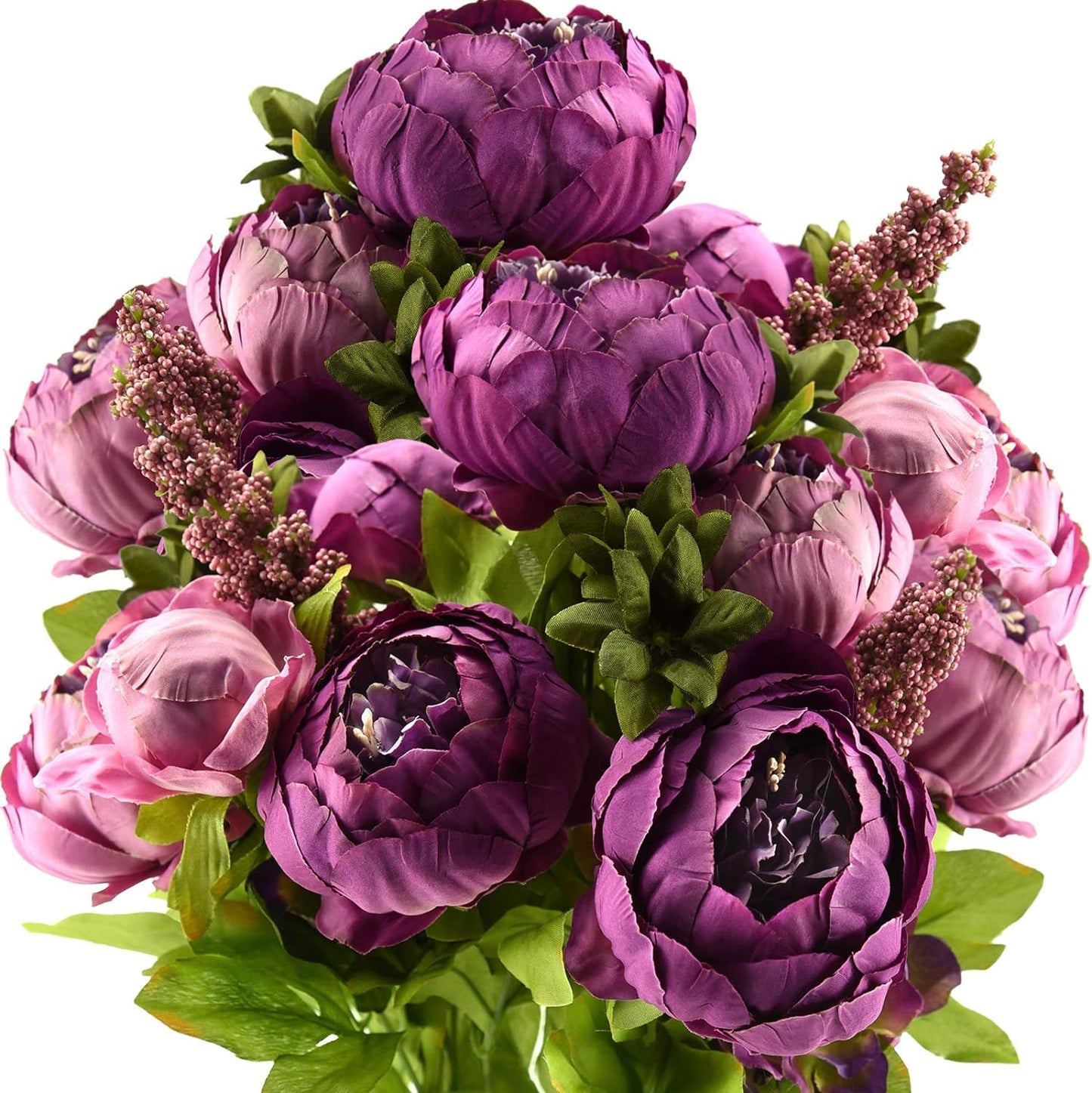 FiveSeasonStuff Mixed Cream Beige and Moss Green Vintage Artificial Silk Flower Peonies 2 Bouquets Floral
