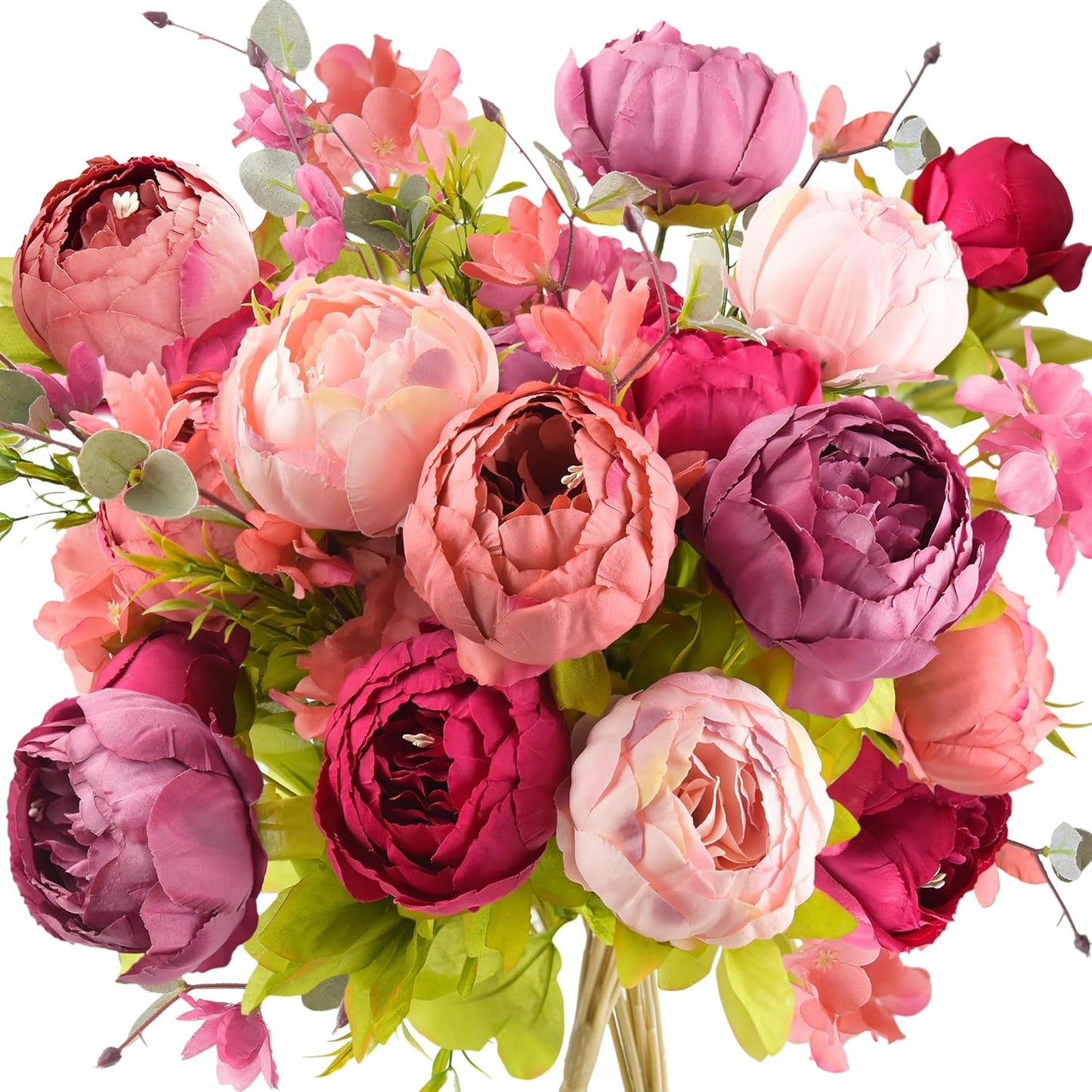 FiveSeasonStuff Mixed Cream Beige and Moss Green Vintage Artificial Silk Flower Peonies 2 Bouquets Floral