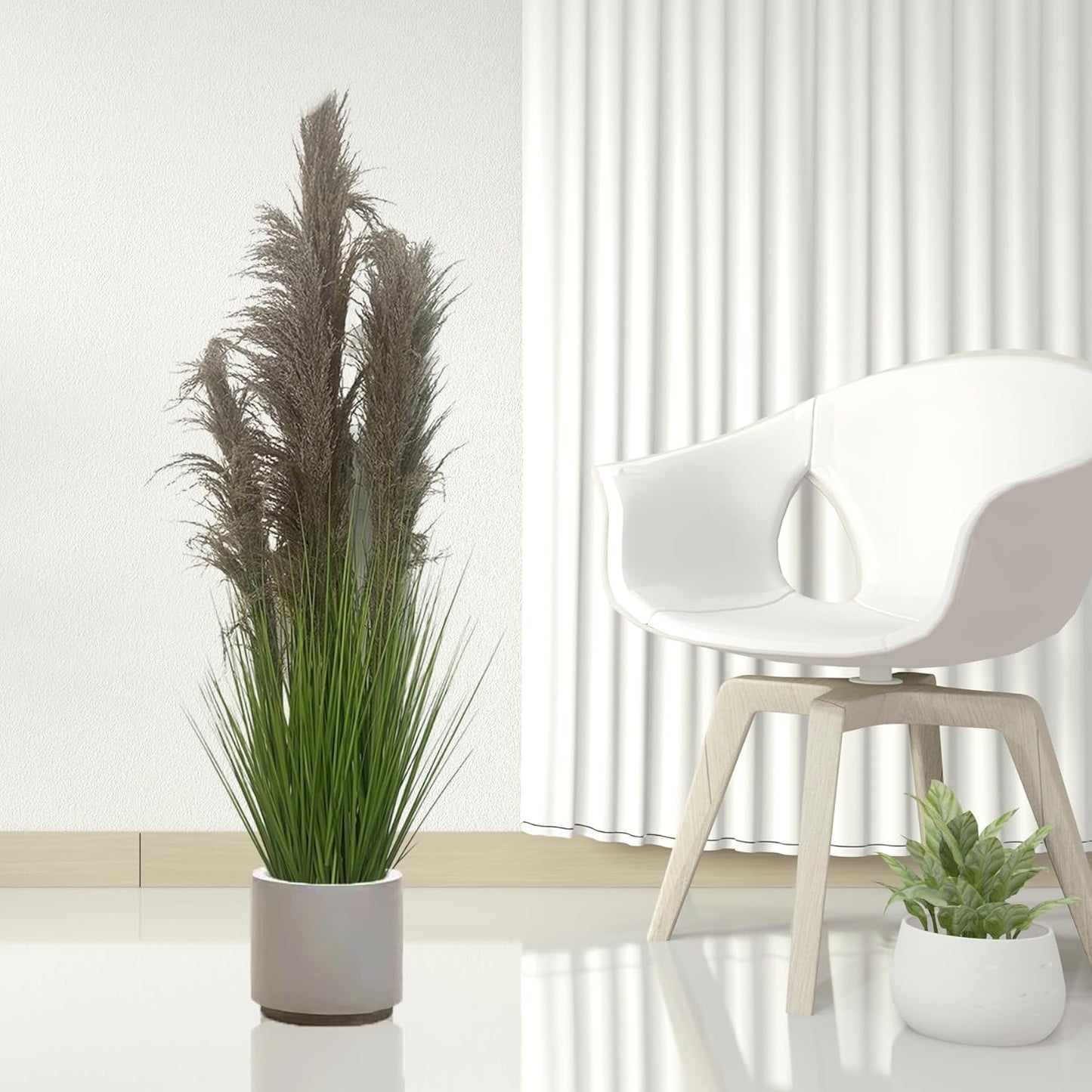 57-inch Artificial Tall Grass Indoor Floor Decor with 7 Reed Flowers & Denser Foliage (1-Pack)