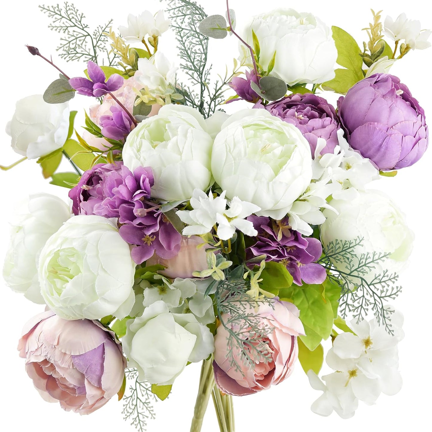 FiveSeasonStuff Mixed Cream Beige and Moss Green Vintage Artificial Silk Flower Peonies 2 Bouquets Floral