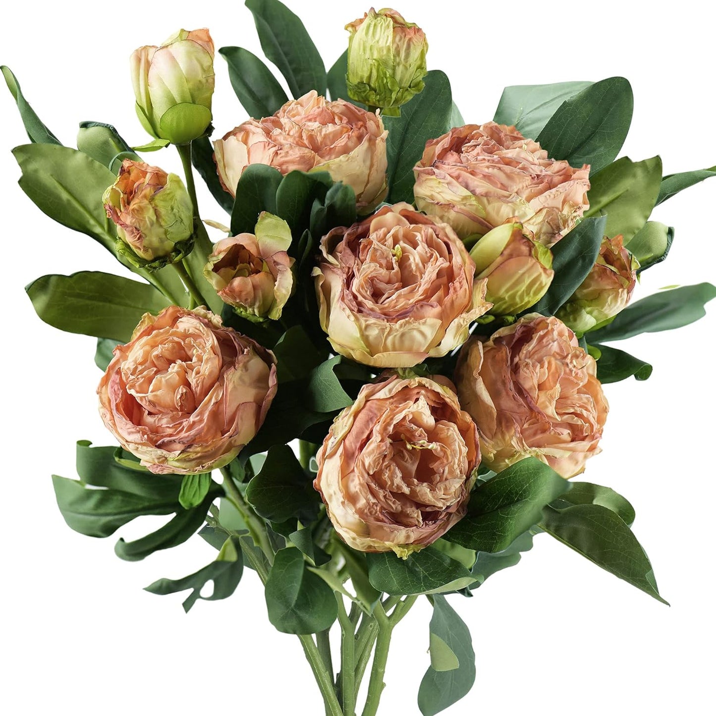 FiveSeasonStuff Mixed Cream Beige and Moss Green Vintage Artificial Silk Flower Peonies 2 Bouquets Floral