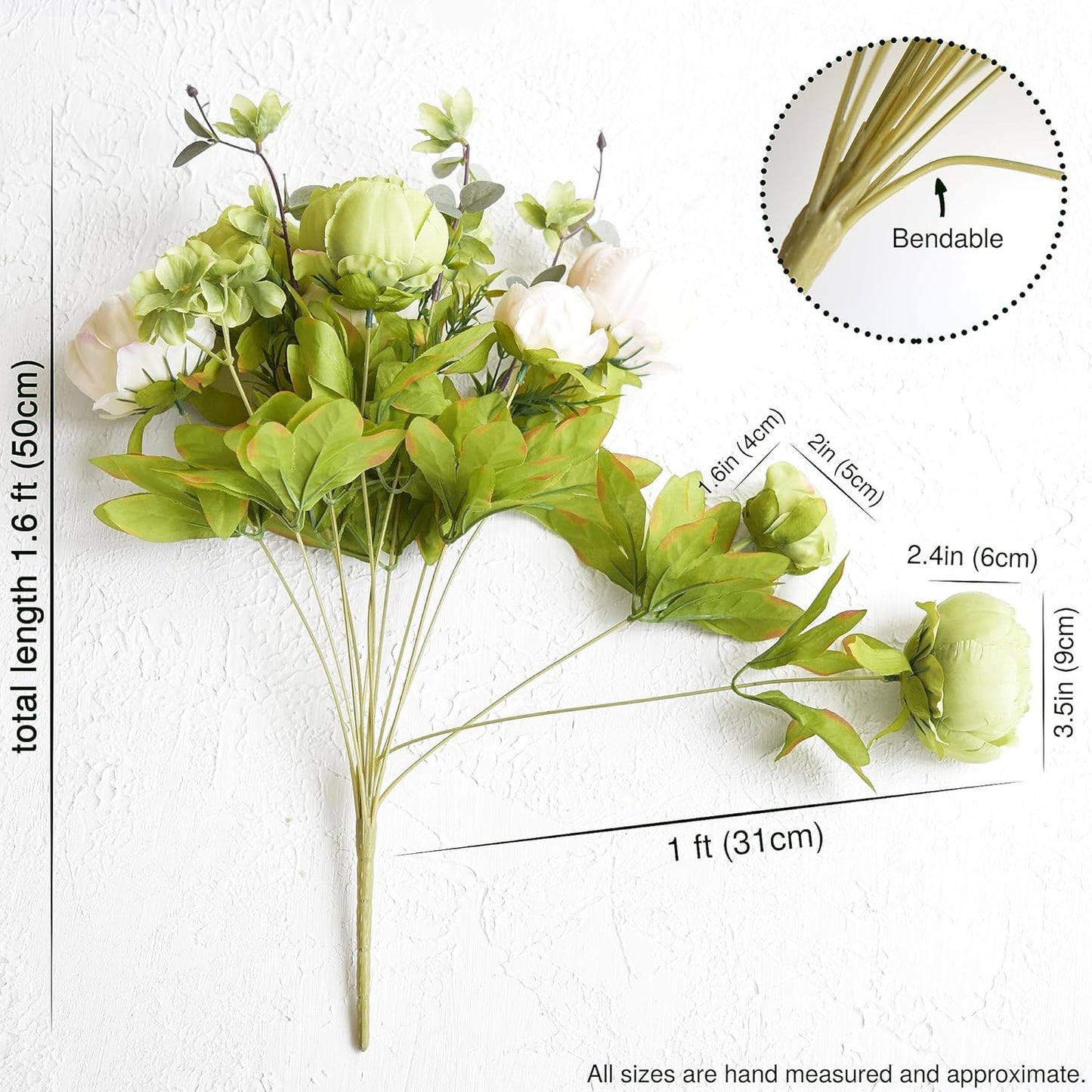 FiveSeasonStuff Mixed Cream Beige and Moss Green Vintage Artificial Silk Flower Peonies 2 Bouquets Floral