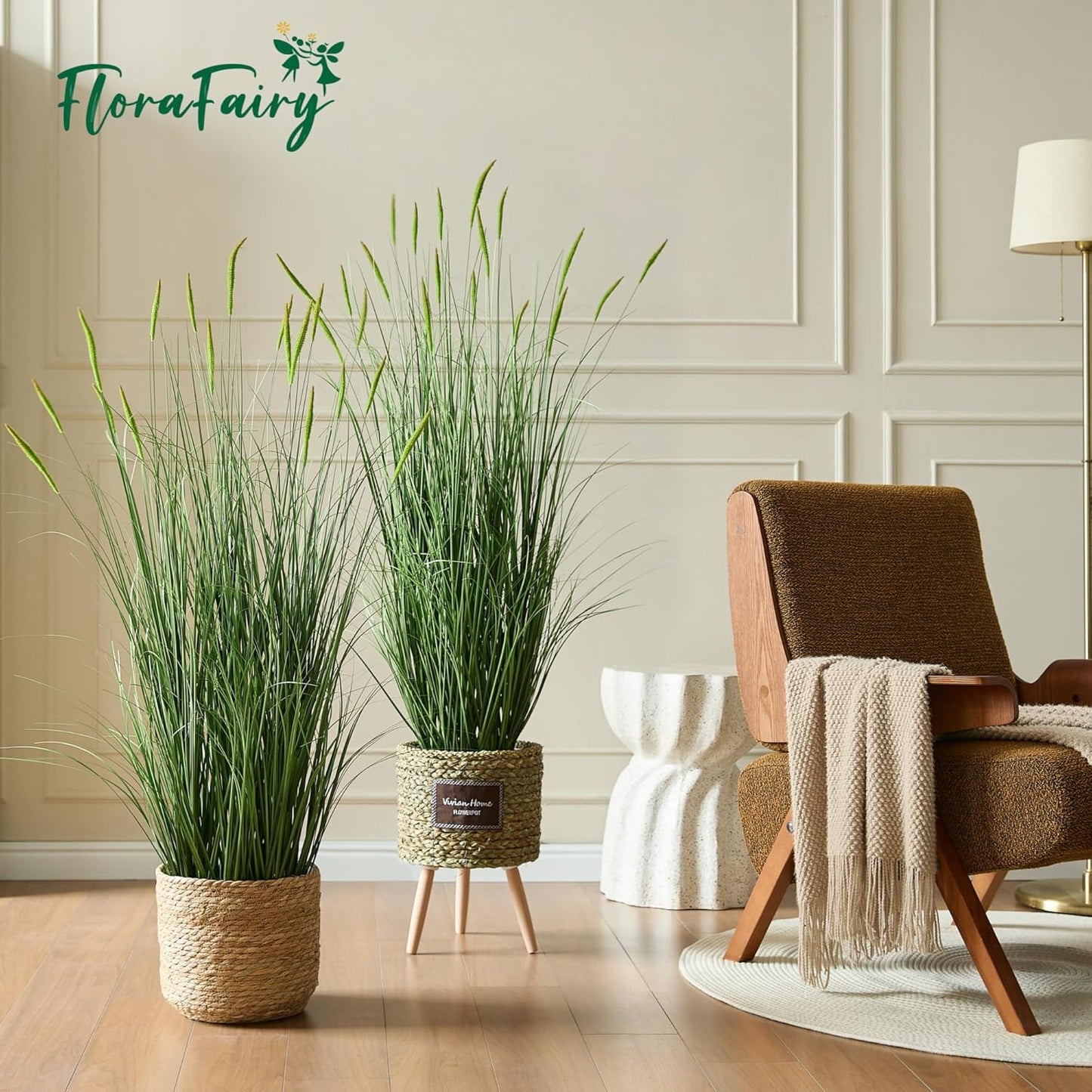 Faux 4ft 2-Pack Horsetail Reed Grass with Green Spikes, 48in Tall Indoor Outdoor Fake Grass in Pot, Home Office Decorative Artificial Plant & Greenery, Wedding Decor Bristlegrass