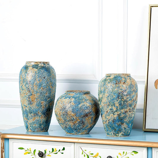 Vase Ceramic Flower Vase Modern Handmade Flower Vase, Vintage Flowerpot for Home Decor, Centerpieces, Living Room, Office, Entryway, Dinner Table, Bookshelf, Farmhouse,3pcs