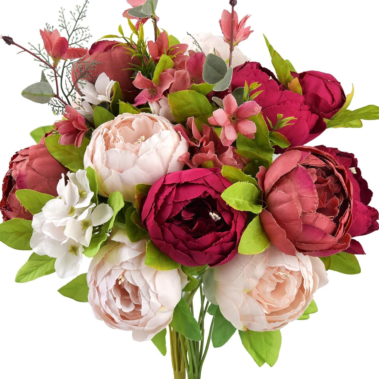 FiveSeasonStuff Mixed Cream Beige and Moss Green Vintage Artificial Silk Flower Peonies 2 Bouquets Floral