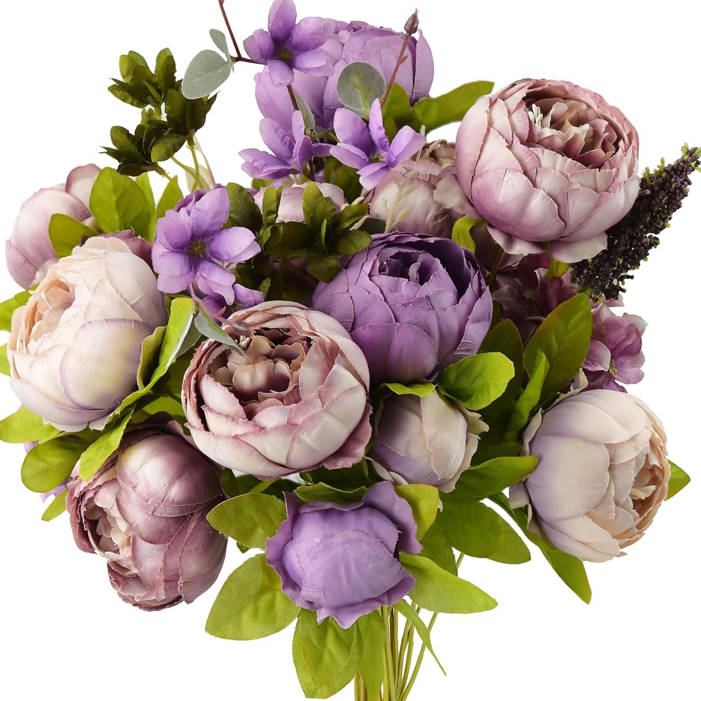 FiveSeasonStuff Mixed Cream Beige and Moss Green Vintage Artificial Silk Flower Peonies 2 Bouquets Floral