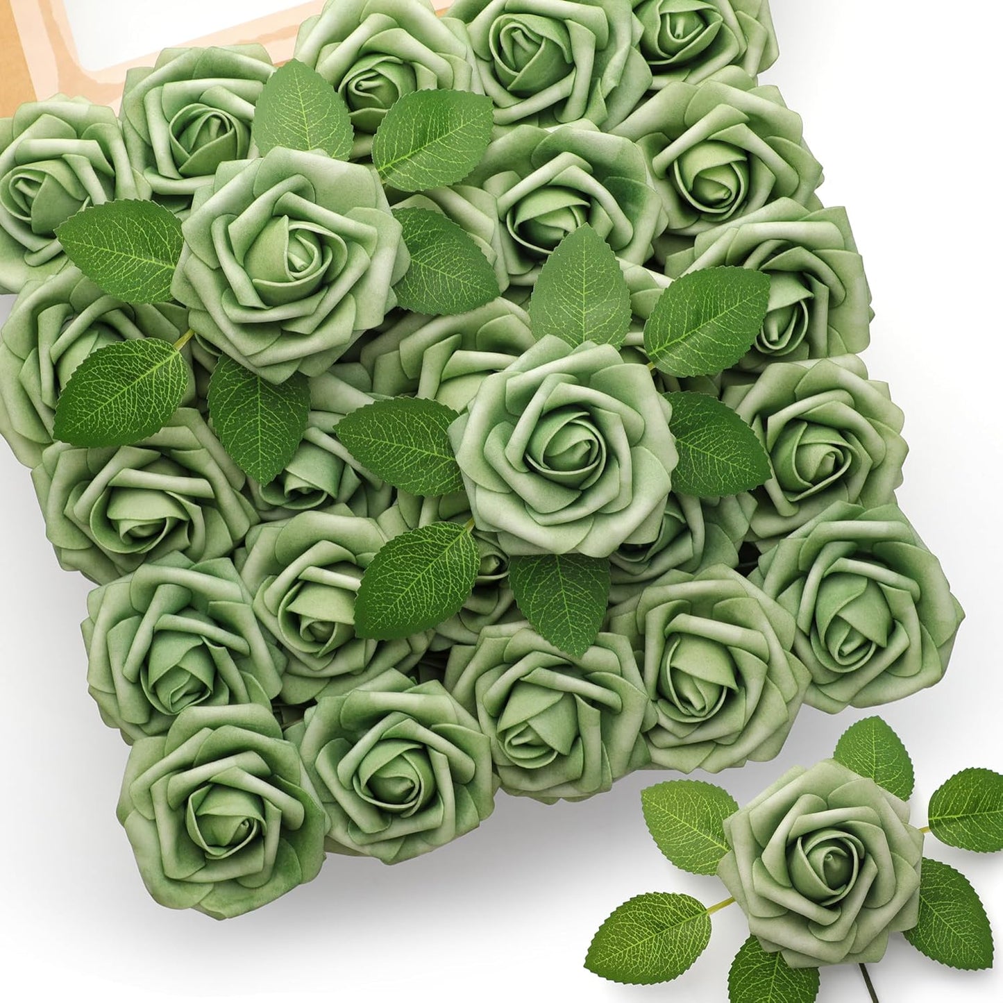 Mocoosy 50Pcs Rose Artificial Flowers, Cream White Fake Roses for Decorations, Real Touch Beige Foam Rose Bulk with Stems DIY Wedding Bouquets Floral Arrangements Bridal Shower Party Home Table Decor