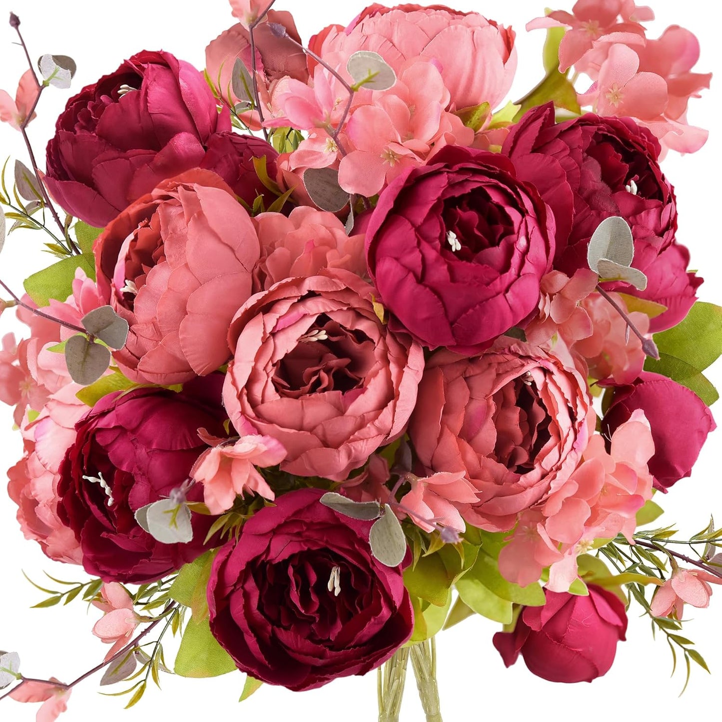 FiveSeasonStuff Mixed Cream Beige and Moss Green Vintage Artificial Silk Flower Peonies 2 Bouquets Floral