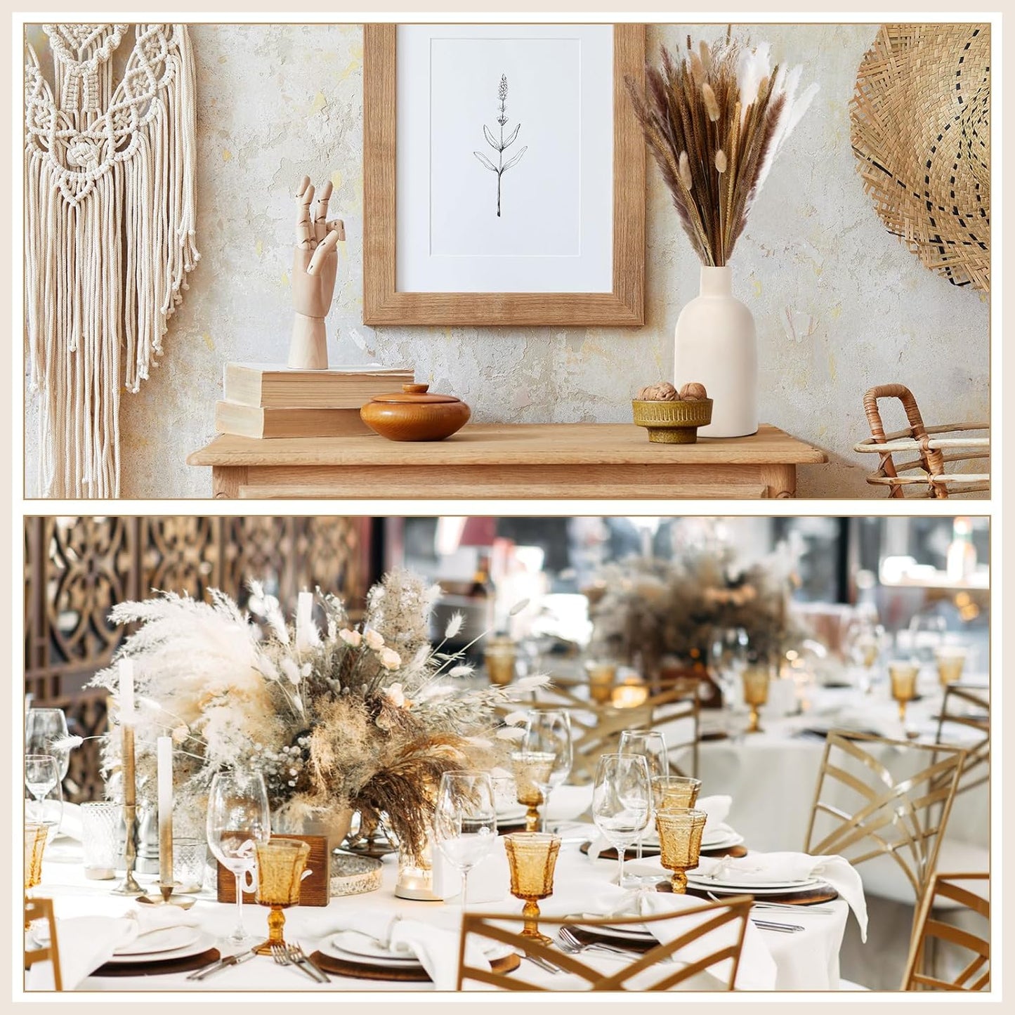 500 Pcs Dried Pampas Grass Decor, 17 Inch Dried Flower Plants bulk white and brown Pampas Grass Reed Bunny Tails Bouquet for Wedding Boho Table Decor Rustic Farmhouse Party decoration