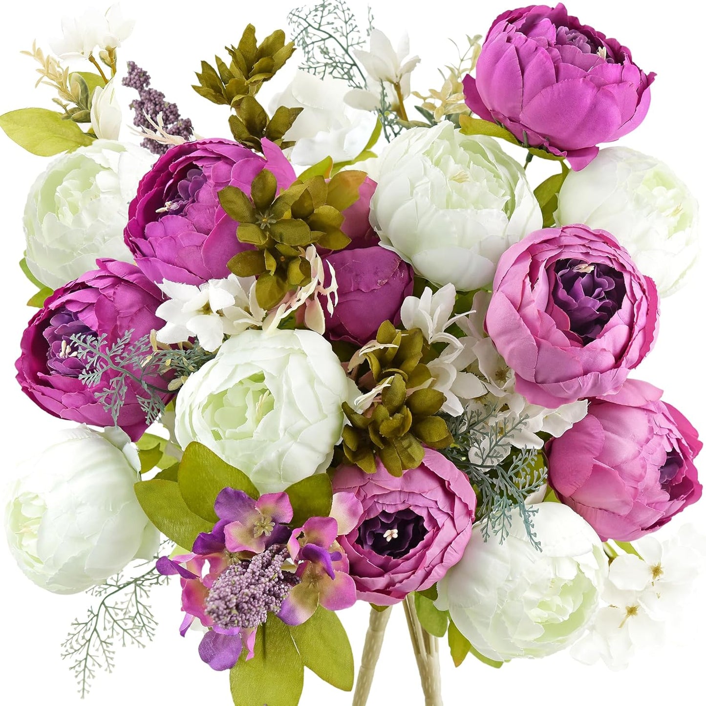 FiveSeasonStuff Mixed Cream Beige and Moss Green Vintage Artificial Silk Flower Peonies 2 Bouquets Floral