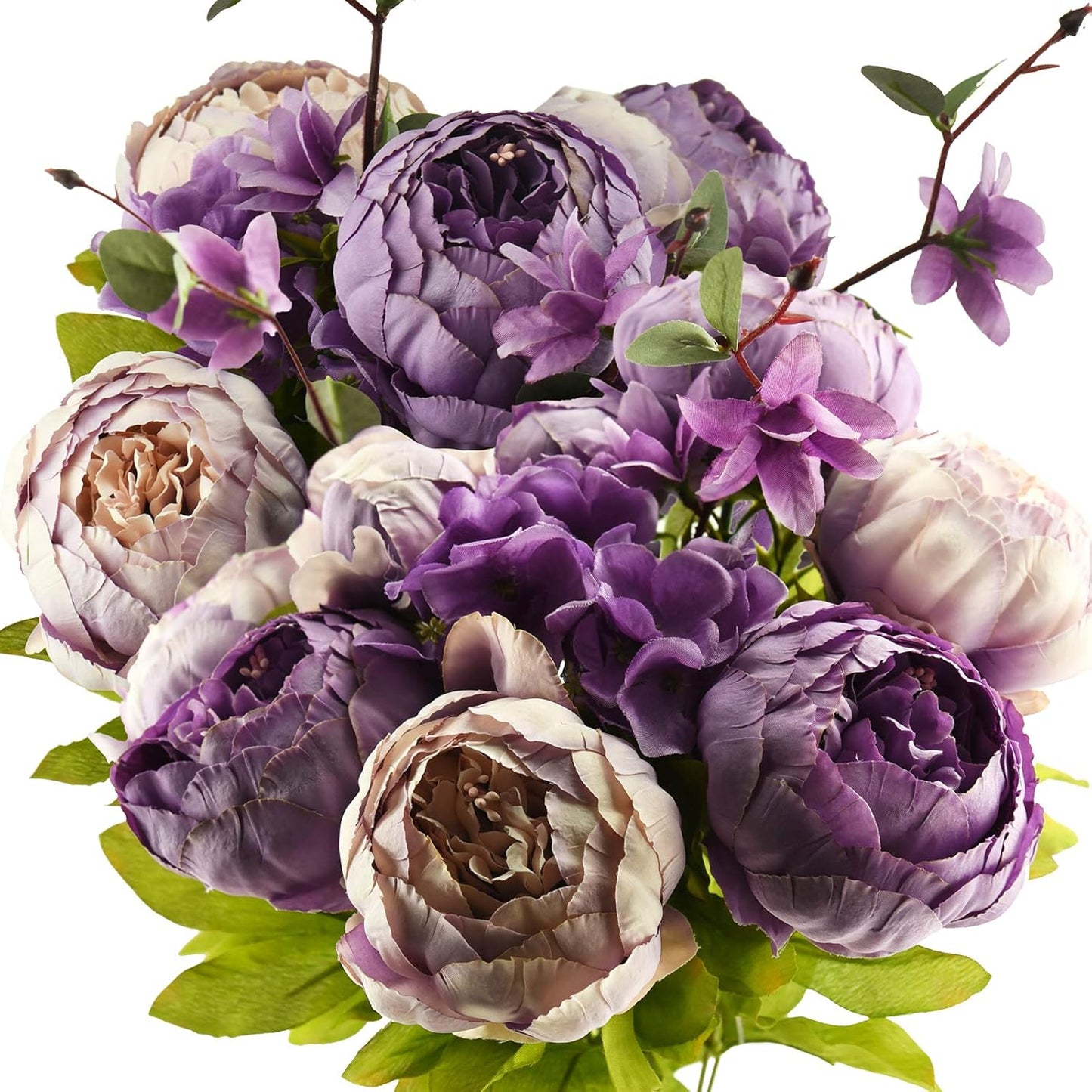 FiveSeasonStuff Mixed Cream Beige and Moss Green Vintage Artificial Silk Flower Peonies 2 Bouquets Floral