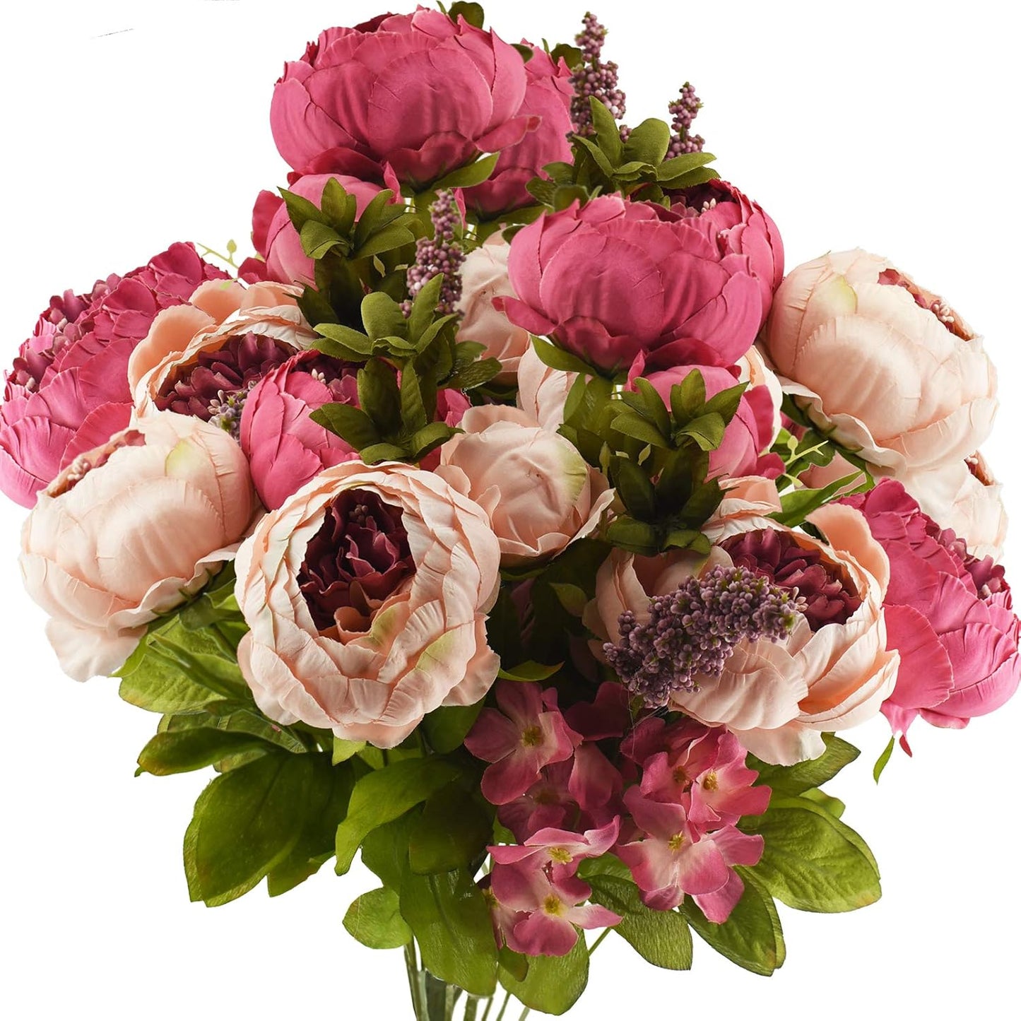 FiveSeasonStuff Mixed Cream Beige and Moss Green Vintage Artificial Silk Flower Peonies 2 Bouquets Floral