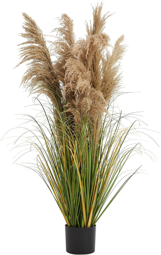 KOL Artificial Pampas Grass, 4ft Reed Plant, Indoor Outdoor Fake Onion Grass, 47.2’’ Home Office Wedding Garden Decor, Lifelike Plants Flowers in Pot Faux Dried Plant Greenery, Housewarming Gift