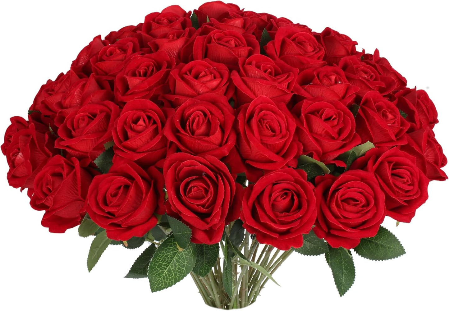 50 PCS Fake Red Roses, Artificial Red Flowers Bulk Realistic Silk Faux Rose with Stems for Wedding Decoration Anniversary Bridal Bouquet DIY Floral Arrangement Romantic Home Decor Gifts