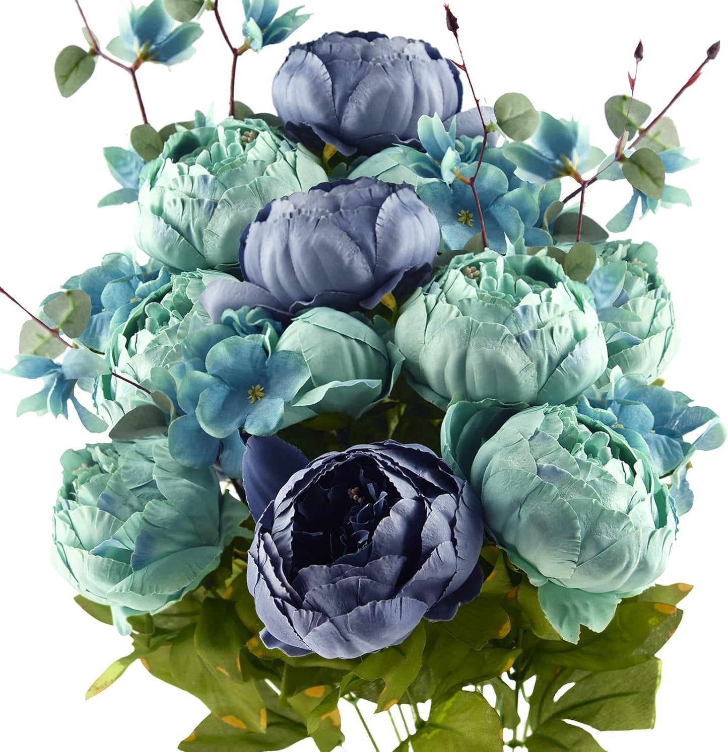 FiveSeasonStuff Mixed Cream Beige and Moss Green Vintage Artificial Silk Flower Peonies 2 Bouquets Floral