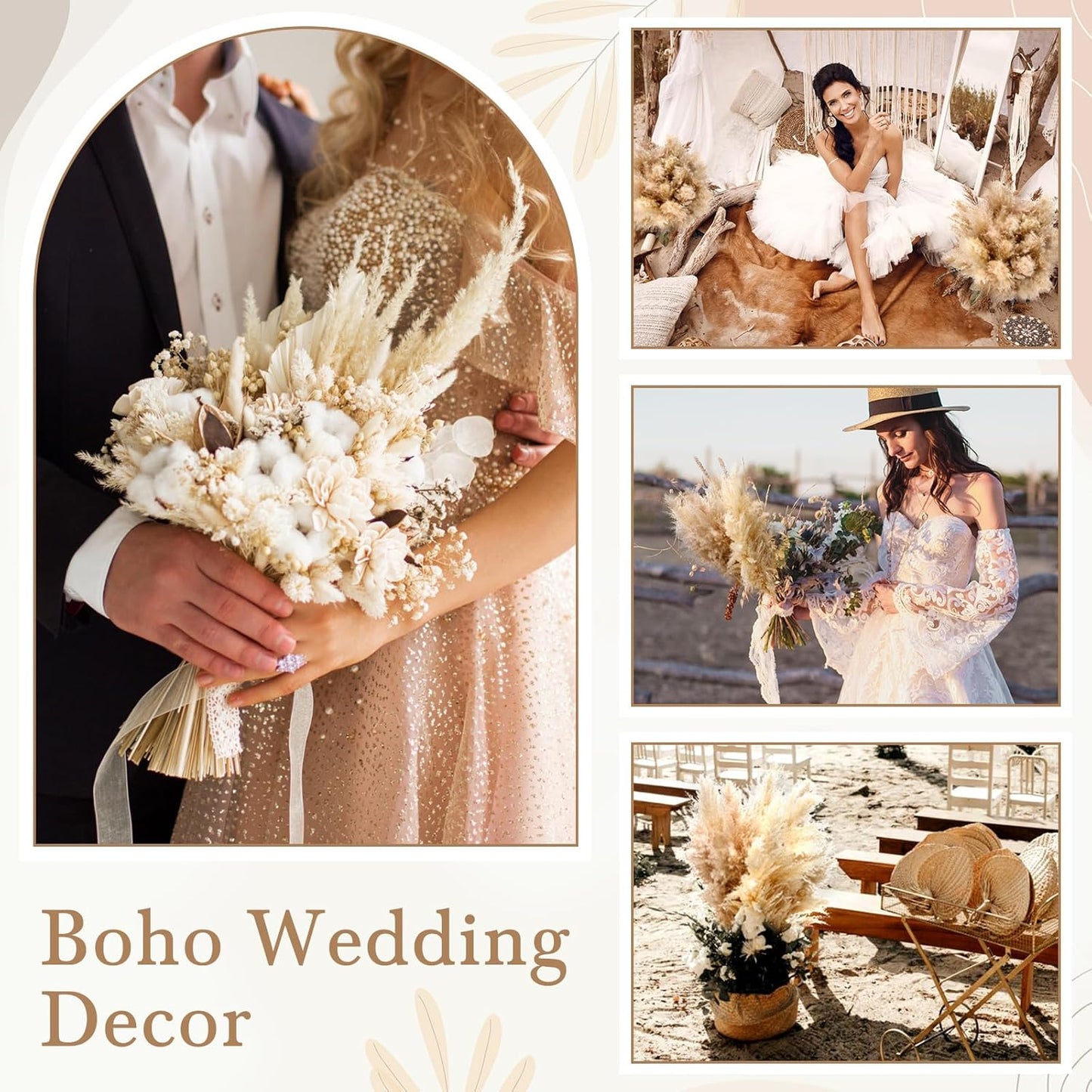 Tigeen 40 Stems Natural Dried Pampas Grass Decor, Large Pampas Grass for Tall Floor Vase, Natural Beige Pompas, Dried Flower Bouquet for Wedding, Party, Farmhouse, Boho Home Decor, 40 Inch