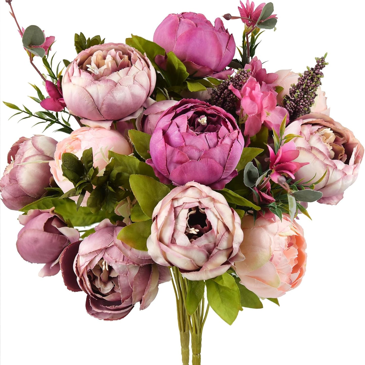 FiveSeasonStuff Mixed Cream Beige and Moss Green Vintage Artificial Silk Flower Peonies 2 Bouquets Floral