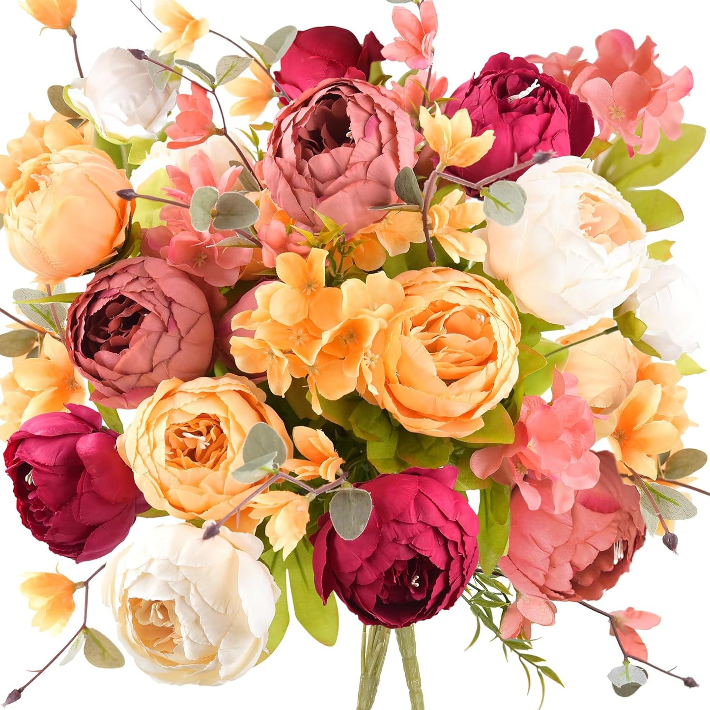 FiveSeasonStuff Mixed Cream Beige and Moss Green Vintage Artificial Silk Flower Peonies 2 Bouquets Floral