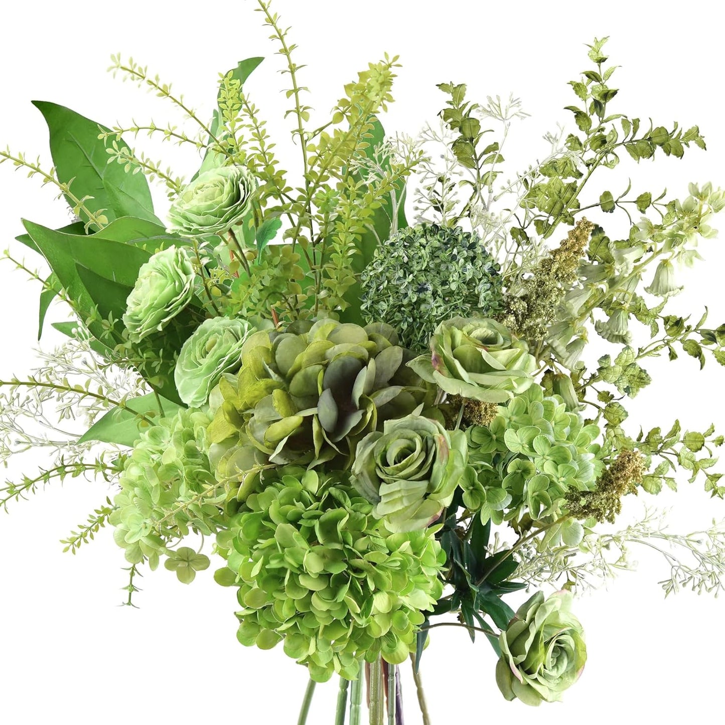 FiveSeasonStuff Mixed Cream Beige and Moss Green Vintage Artificial Silk Flower Peonies 2 Bouquets Floral