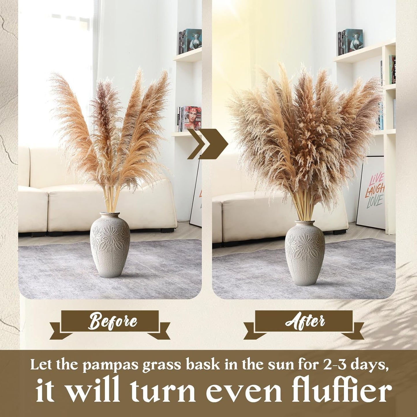 46inch 12pcs Dried Pampas Grass Decor Tall-Large Brown Pompas Grass Floral-Natural Tall Fluffy Pampas Grass Flower for Floor Vase,Wedding,Party,Living Room Floor,Boho Home Decor