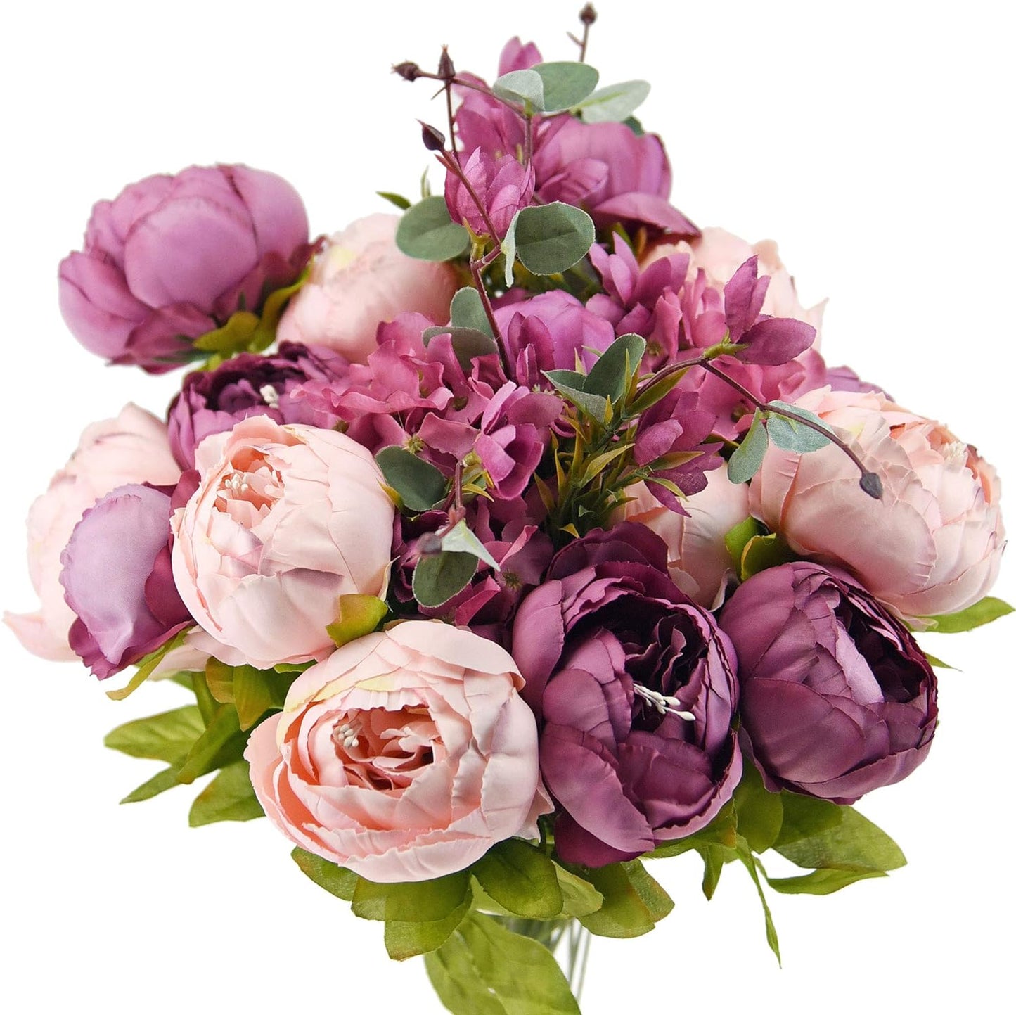 FiveSeasonStuff Mixed Cream Beige and Moss Green Vintage Artificial Silk Flower Peonies 2 Bouquets Floral