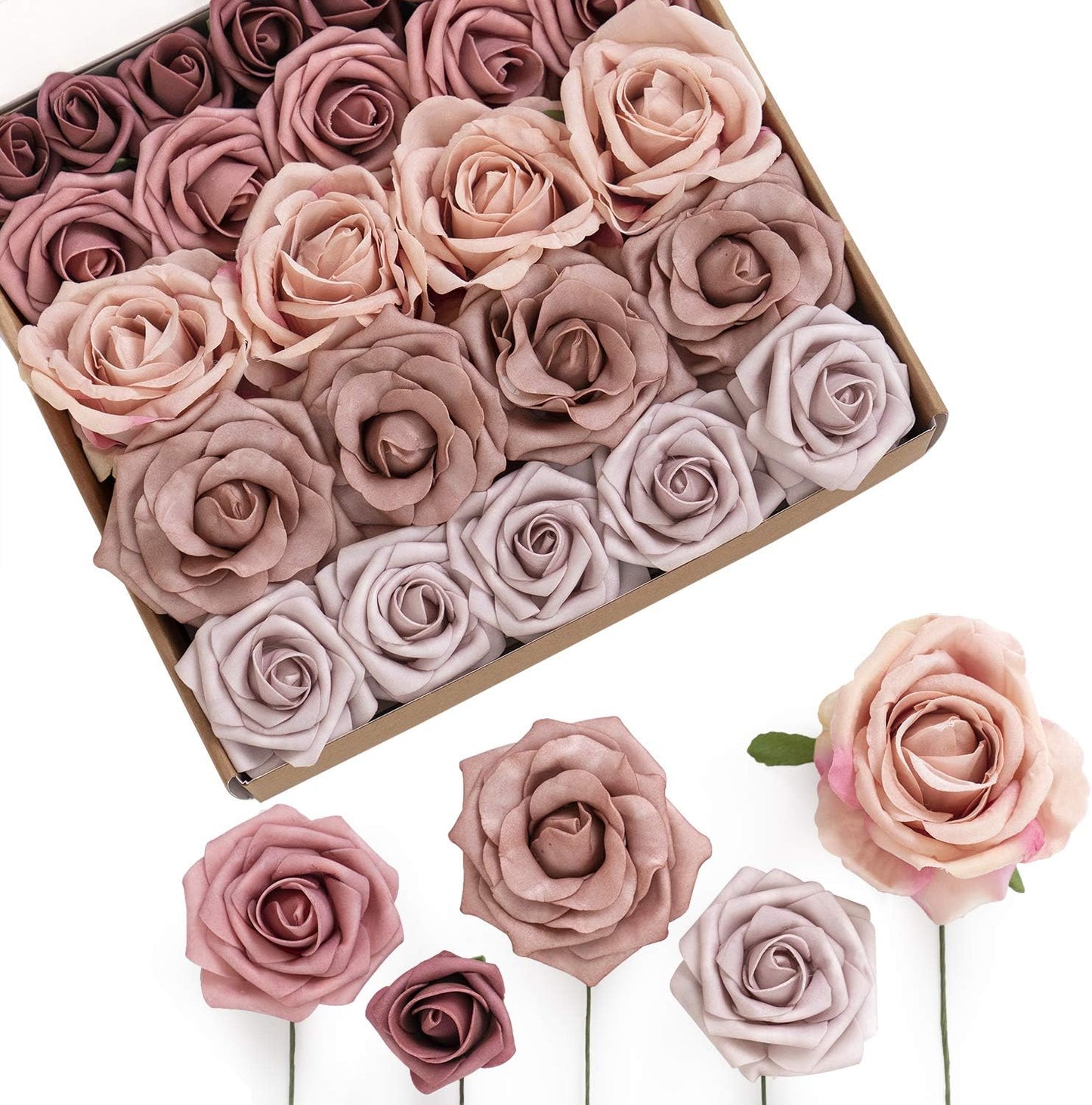 Ling's Moment Artificial Flowers Fake Roses Faux Peony Foam Gardenia Combo for DIY Wedding Bouquets Centerpieces Arrangements Bridal Shower Party Home Decorations, Purple, 23pcs