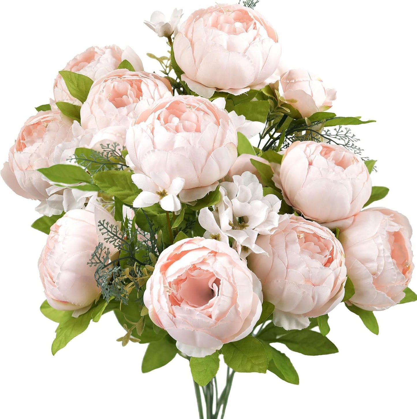 FiveSeasonStuff Mixed Cream Beige and Moss Green Vintage Artificial Silk Flower Peonies 2 Bouquets Floral
