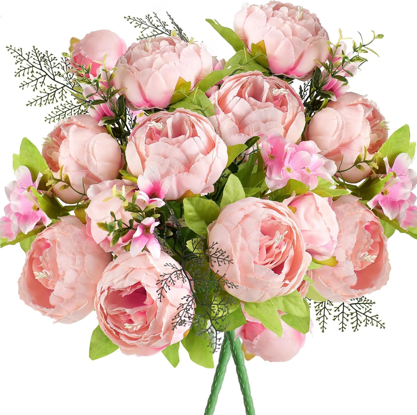 FiveSeasonStuff Mixed Cream Beige and Moss Green Vintage Artificial Silk Flower Peonies 2 Bouquets Floral