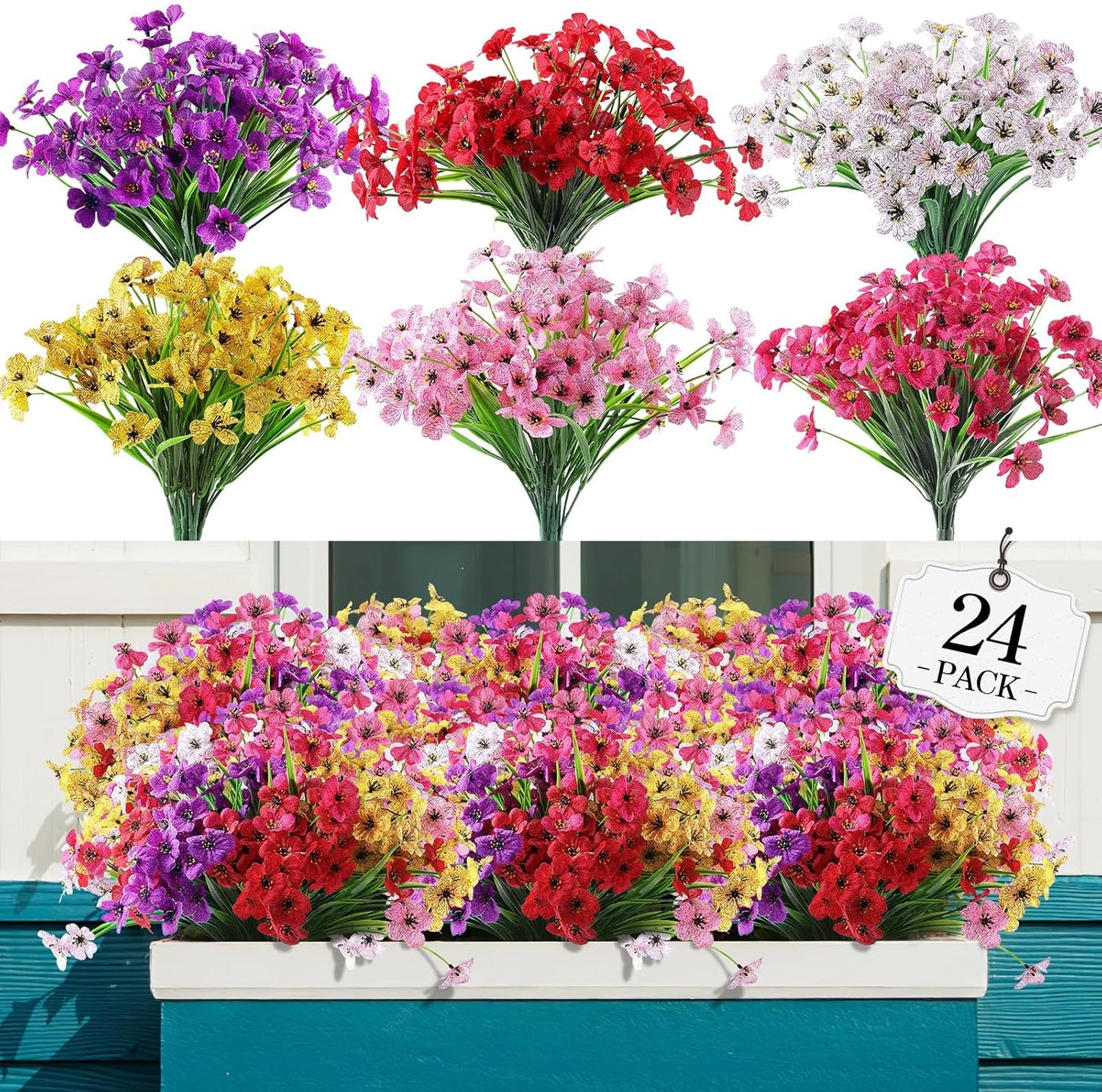AGIRL 24 Bundles Artificial Flowers Outdoor,No Fade Fake Plastic Flowers Faux Plants for Decoration Hanging Planters Indoor Outside Garden Porch Window Box Home Farmhouse Wedding