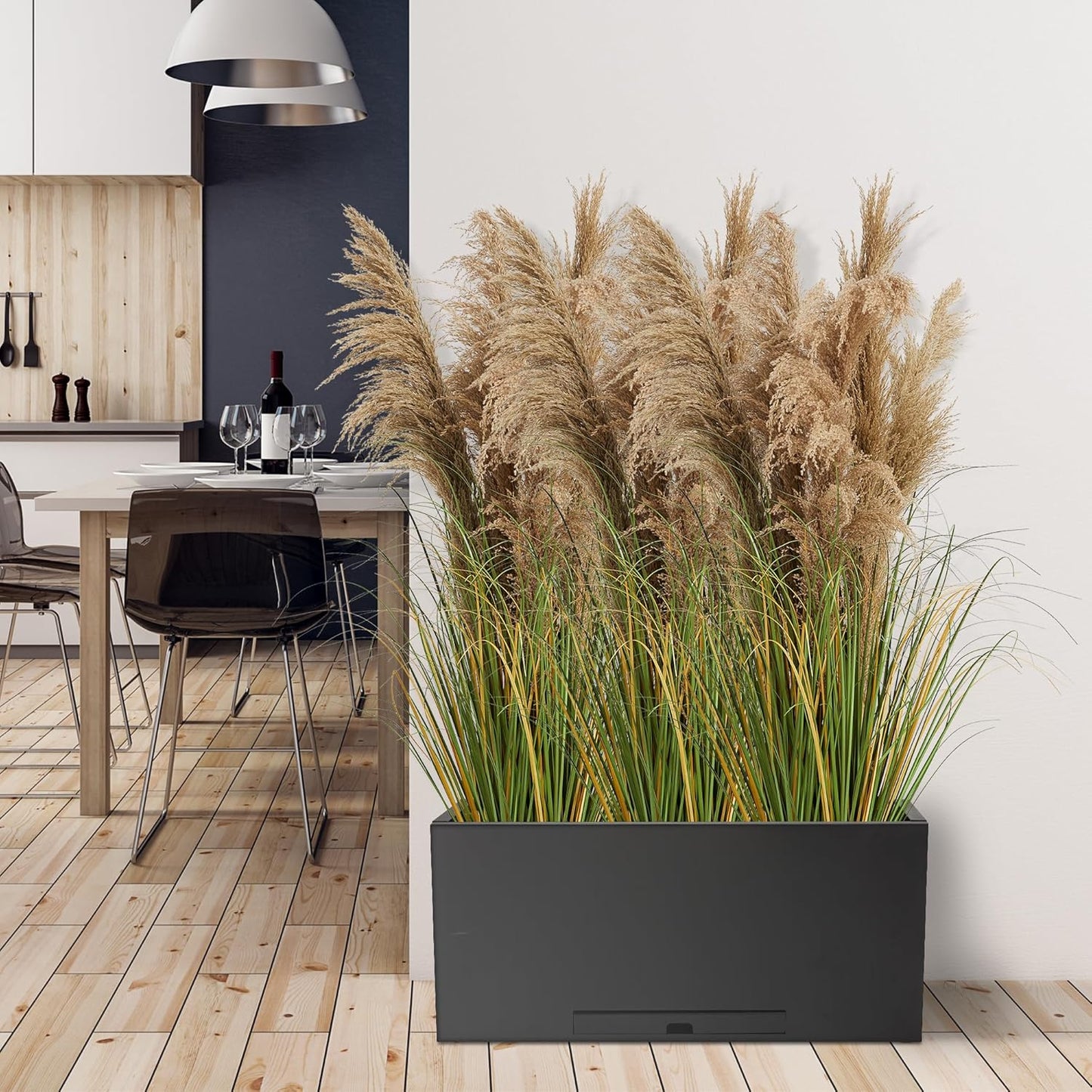 KOL Artificial Pampas Grass, 4ft Reed Plant, Indoor Outdoor Fake Onion Grass, 47.2’’ Home Office Wedding Garden Decor, Lifelike Plants Flowers in Pot Faux Dried Plant Greenery, Housewarming Gift