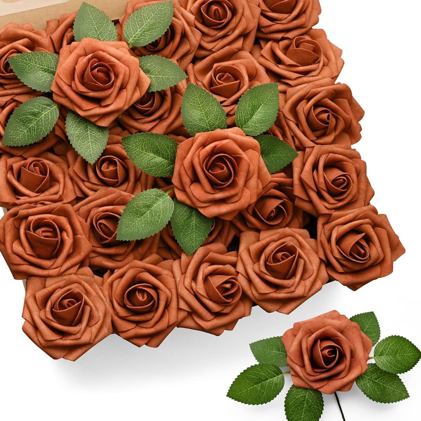 Mocoosy 50Pcs Rose Artificial Flowers, Cream White Fake Roses for Decorations, Real Touch Beige Foam Rose Bulk with Stems DIY Wedding Bouquets Floral Arrangements Bridal Shower Party Home Table Decor