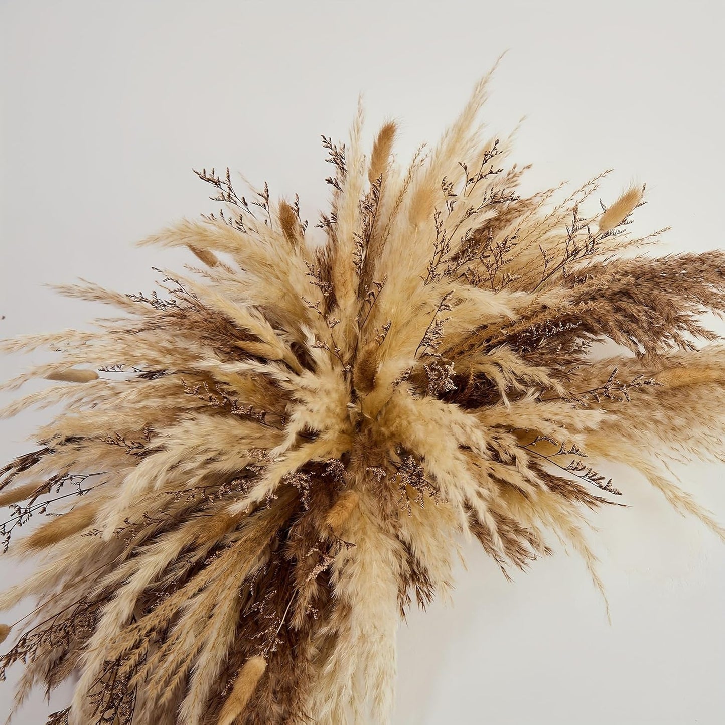 Natural Dried Flower Wall Hanging, Pampas Grass Decor,35-Inch Boho Pampas Grass, Pink Bunny Tails, Palm Leaves, Wedding Arch Decor
