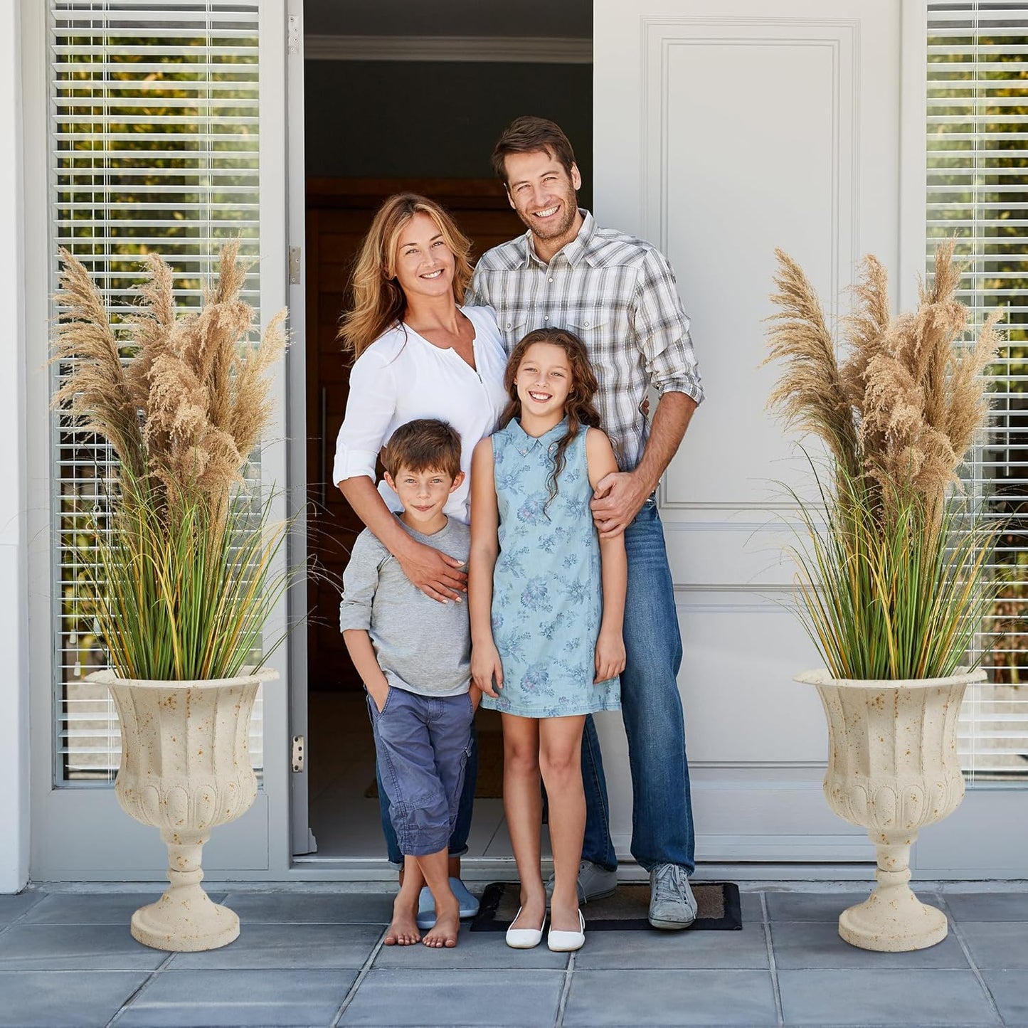 KOL Artificial Pampas Grass, 4ft Reed Plant, Indoor Outdoor Fake Onion Grass, 47.2’’ Home Office Wedding Garden Decor, Lifelike Plants Flowers in Pot Faux Dried Plant Greenery, Housewarming Gift