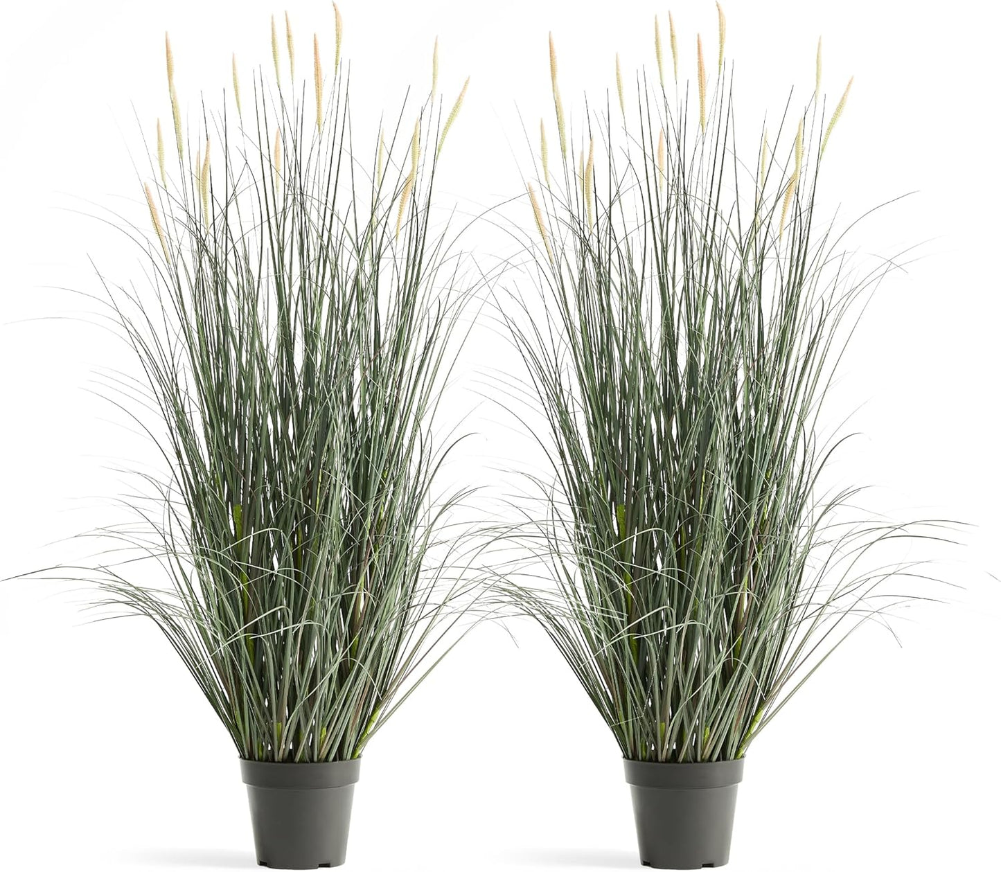 Faux 4ft 2-Pack Horsetail Reed Grass with Green Spikes, 48in Tall Indoor Outdoor Fake Grass in Pot, Home Office Decorative Artificial Plant & Greenery, Wedding Decor Bristlegrass