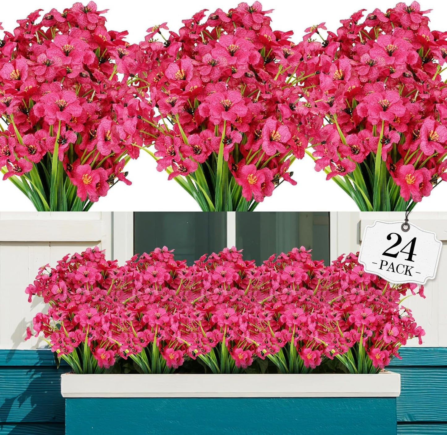 AGIRL 24 Bundles Artificial Flowers Outdoor,No Fade Fake Plastic Flowers Faux Plants for Decoration Hanging Planters Indoor Outside Garden Porch Window Box Home Farmhouse Wedding